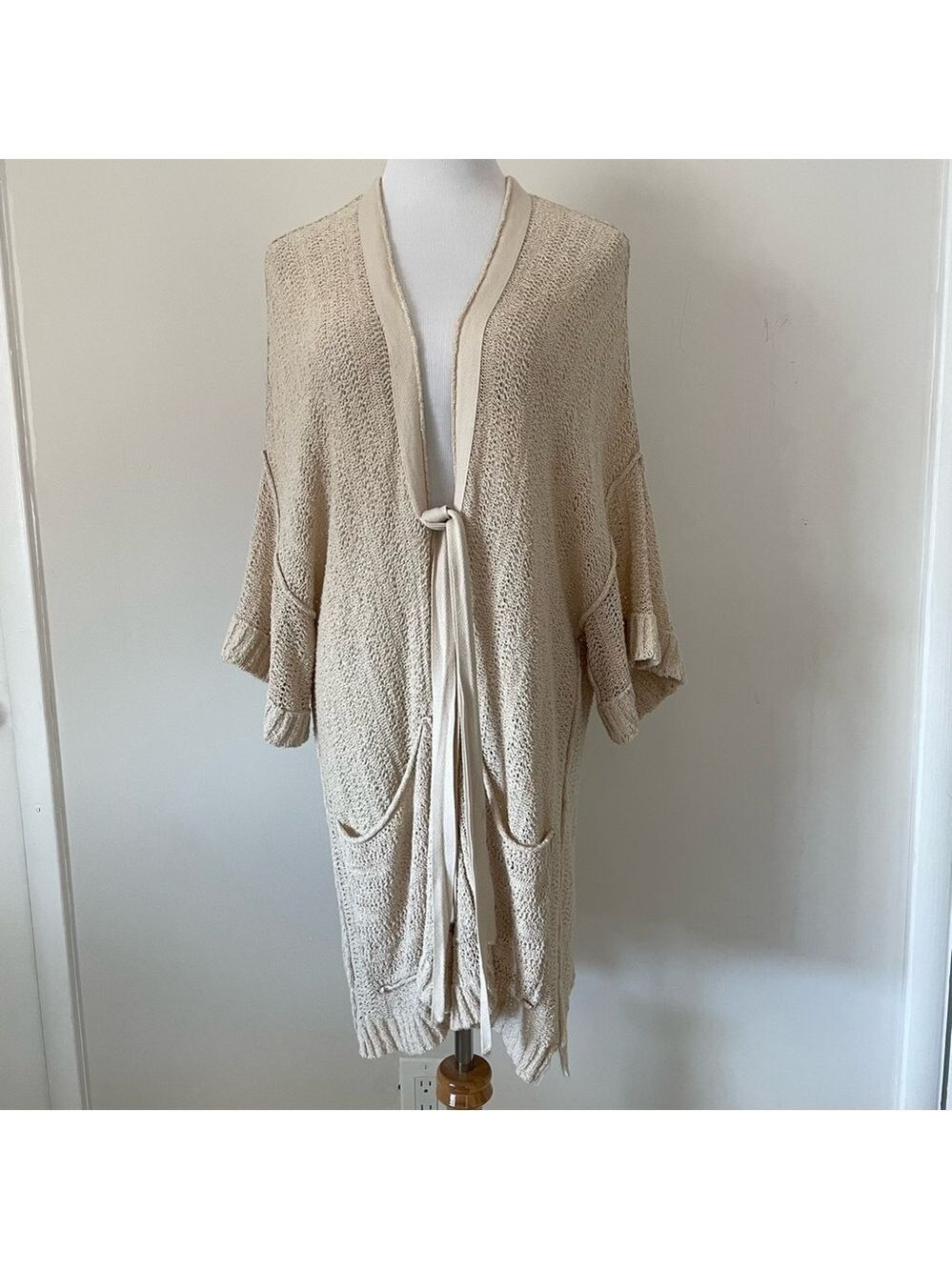 Free People Beach House Brunch Tie Waist Cardigan Ivory Crochet Knit Size Small